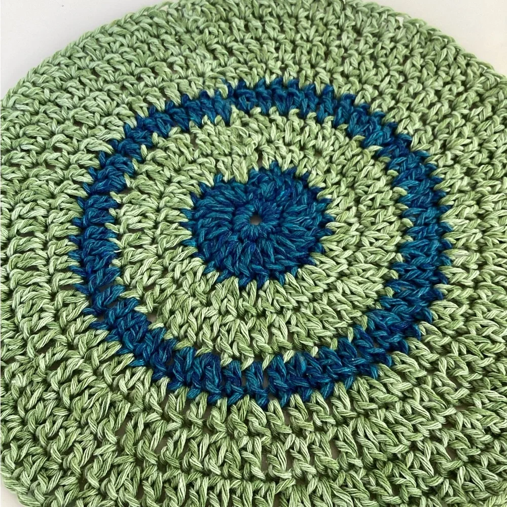 Doily Coaster Set Hand Crafted Green Boho Blue Bar Cart Accessory
